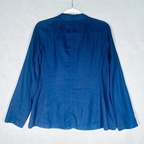 Eileen Fisher Irish Linen Jacket Womens M Blue Single Breasted Blazer Minimalist - Picture 6 of 11